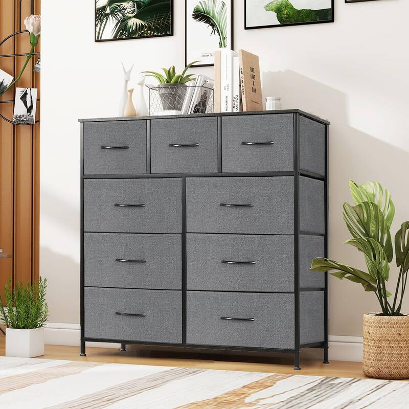 9 Drawers Dresser for Bedroom, Tall Fabric Closet Chests Organizer Tower Furniture with Wooden Top