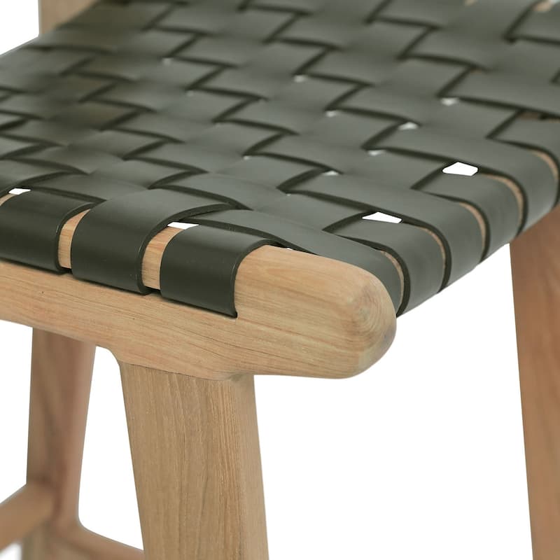 Poly and Bark Banda Teak & Leather Counter Height Stool - Solid Wood Frame