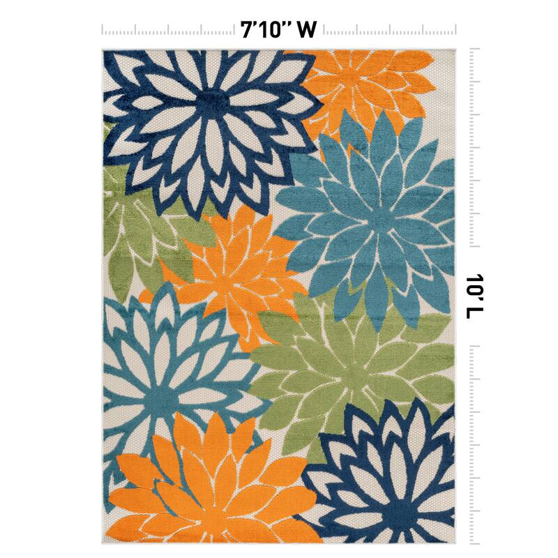 World Rug Gallery Indoor/Outdoor High-Low Textured Area Rug, Floral Easy-Clean Patio Rug