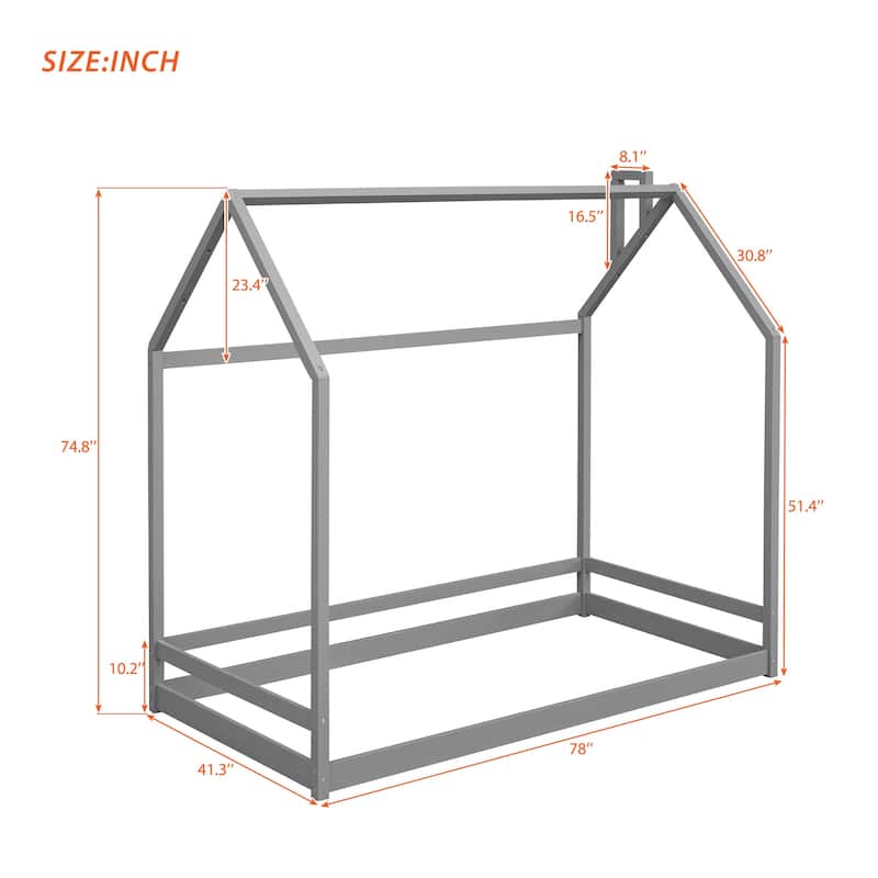 Twin/Full Size Wooden House Bed for Kids, Semi-Enclosed Playhouse Design with Roof, Perfect for Bedroom Fun and Sleep
