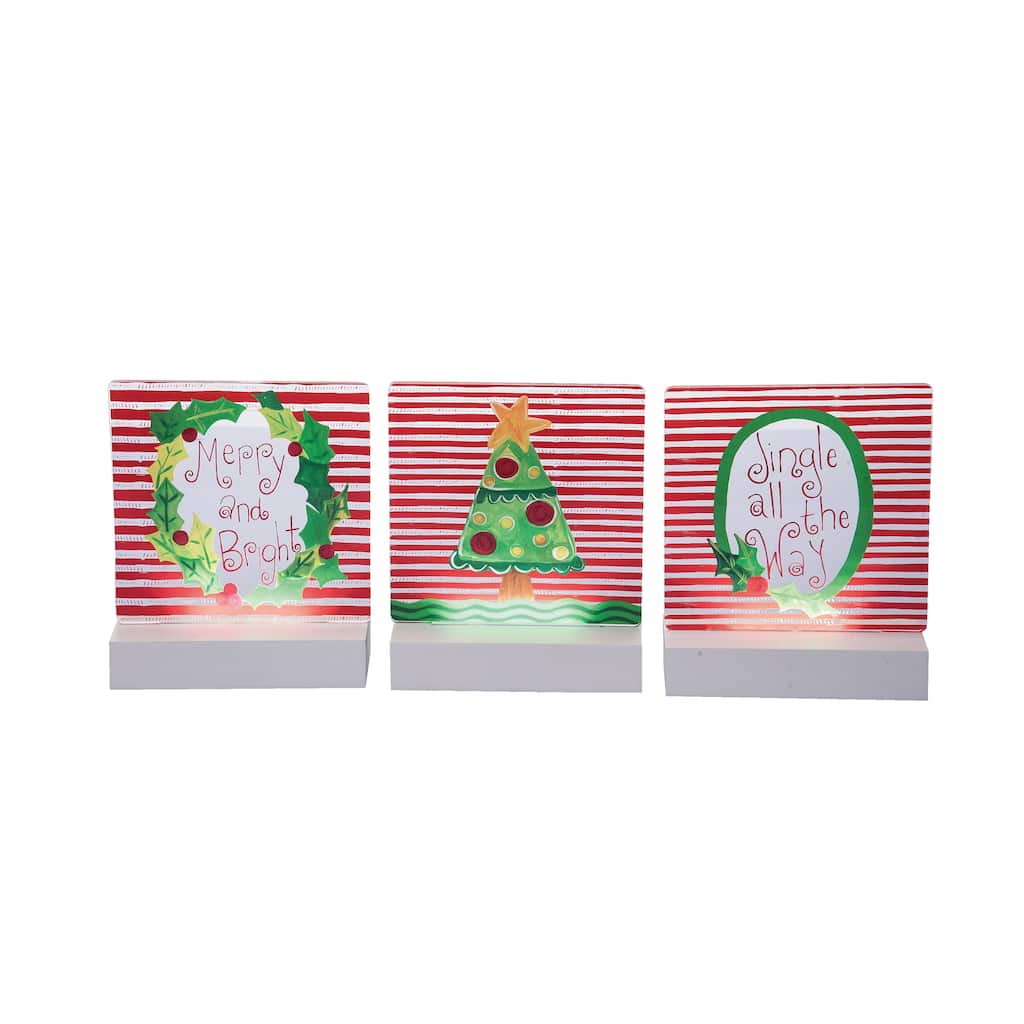 Transpac MDF/Acrylic Light Up Led Table Sign Set of 3 Christmas Home Decorations
