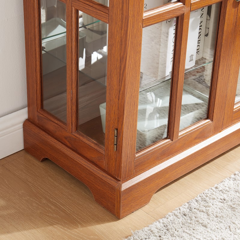Curio Display Cabinet, Antique Display Cabinet with Glass Doors Adjustable Shelves Four Door Design Vintage Showcase