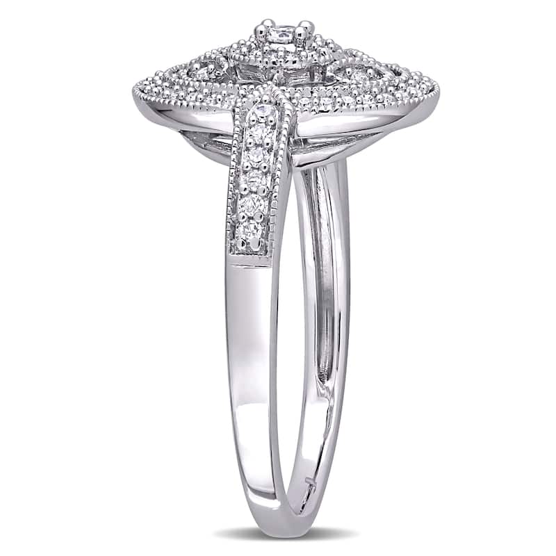 1/4ct TDW Diamond Floral Halo Engagement Ring in Sterling Silver by Miadora