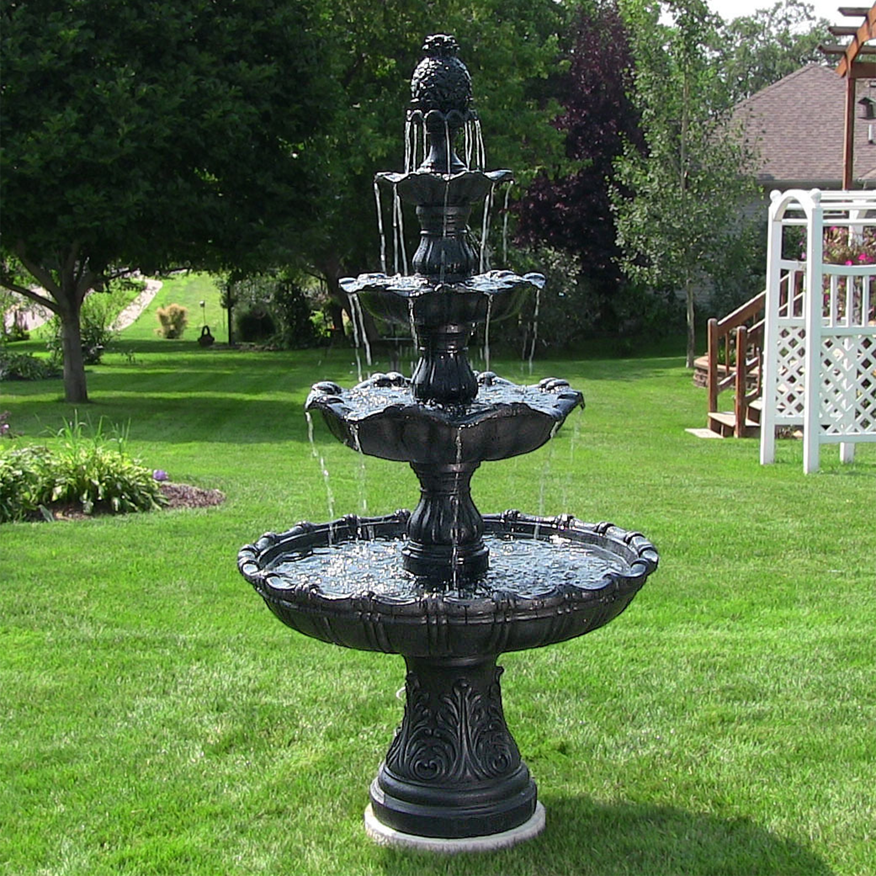 4-Tier Grand Courtyard Outdoor Water Fountain Black Finish