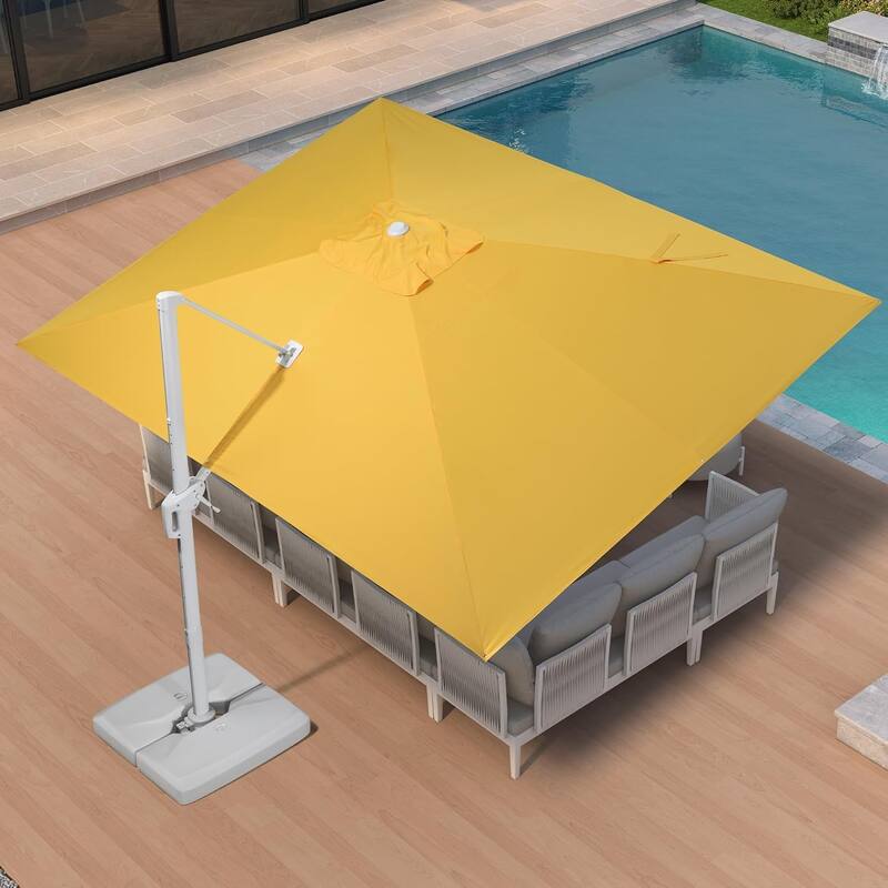 PURPLE LEAF White Rectangle Cantilever Patio Umbrella With Base - 10x13ft Yellow