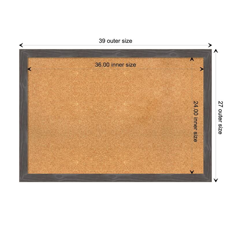 Woodridge Rustic Grey Wood Framed Natural Corkboard Bulletin Board - Board Size 36x24
