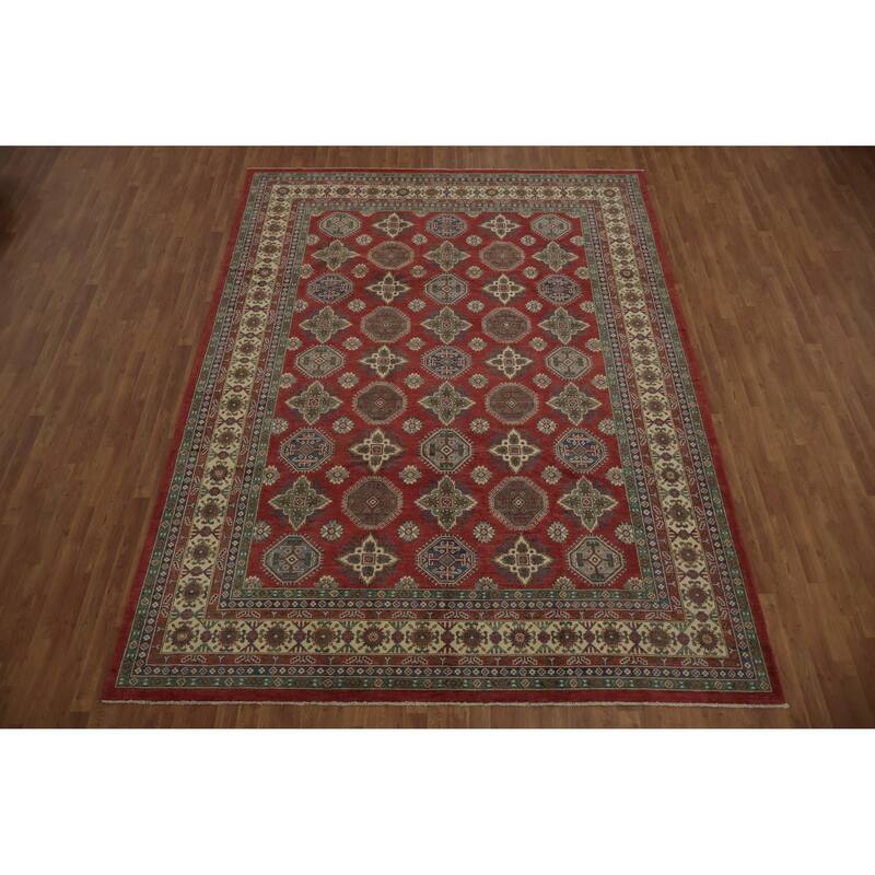 Hand Knotted Oriental 100% Wool Carpet Traditional Geometric Red Kazak Area Rug - 12' 0'' X 9' 0''