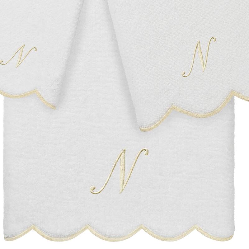 Authentic Hotel and Spa 100% Turkish Cotton Beige ADORNIA Scallop Personalized 3 Piece Towel Set - 3 Piece Set