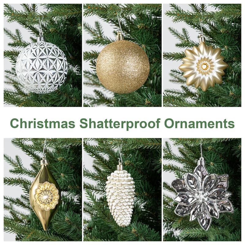 Glitzhome 160ct Christmas Elegant 29-Finish Ball Boxed Shatterproof Ornaments