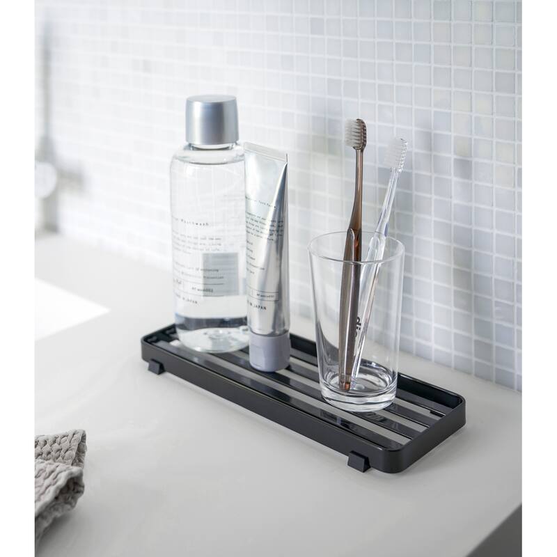 Yamazaki Home Slotted Bathroom Tray, Steel - L 3.54 x W 9.45 x H 0.59 inches