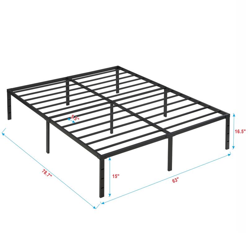 Queen Size Heavy Duty Metal Platform Bed Frame, No Box Spring Needed - Underbed Storage, Noise Free, for Bedroom Apartment