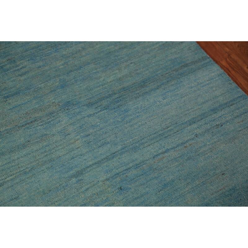 Blue Striped Gabbeh Modern Rug Handmade Wool Carpet - 2'8" x 4'1"