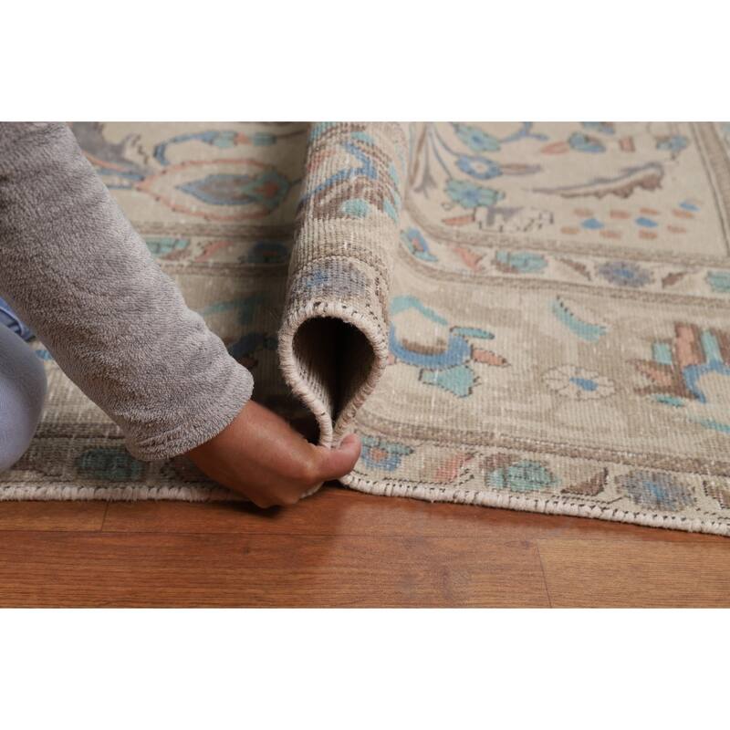 Traditional Tabriz Persian Rug Handmade Beige Wool Carpet - 9'2"x 12'4"