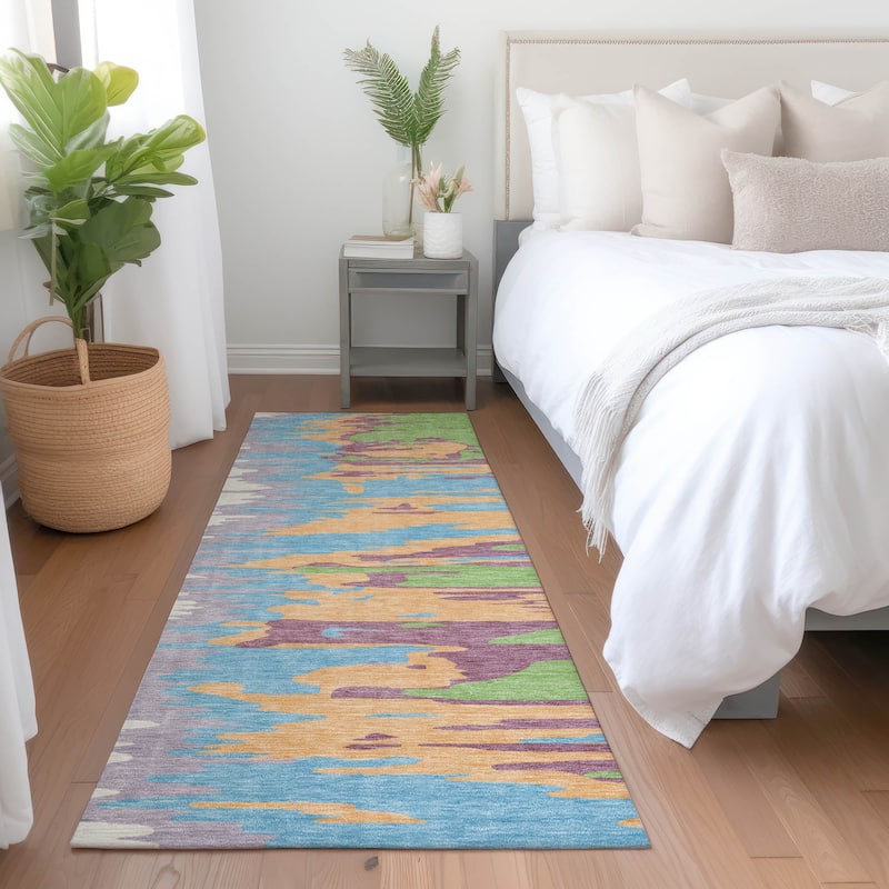 Machine Washable Indoor/ Outdoor Brushstrokes Ombre Chantille Rug - Peach - 2'3" x 7'6"