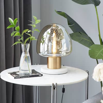 Gold Metal Room Table Lamp with Clear Dome Shaped Shade and Marble Base - 10 x 10 x 14