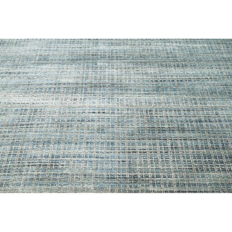 Hand Knotted Textured Aqua,Gray Tibetan Wool Modern Oriental Area Rug - 7' 11'' x 9' 11''