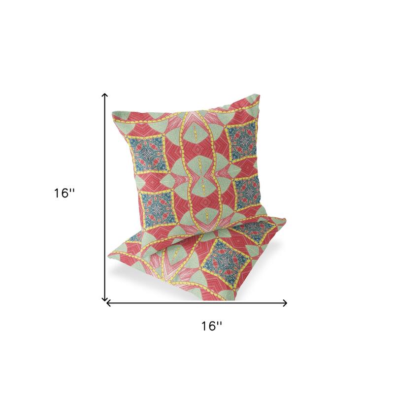 HomeRoots Set of Two 16" X 16" Green and Yellow Blown Seam Eclectic Indoor Outdoor Throw Pillow - 16.00' X '16.00' X '5.00