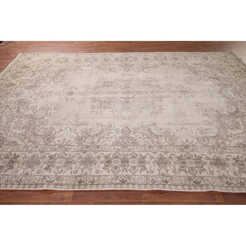 Distressed Muted Tabriz Persian Antique Rug Hand-Knotted Wool Carpet - 7'9" x 10'7"