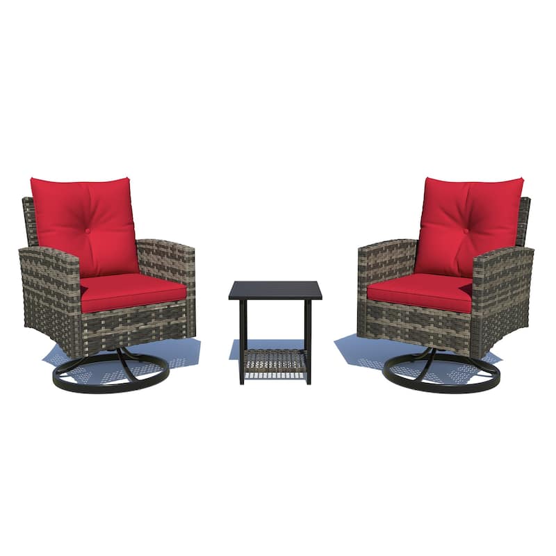 Outdoor Swivel Rocker Patio Chairs Set of 2 with Coffee Table &Cushions, Rattan Bistro Set for Porch, Backyard, Balcony