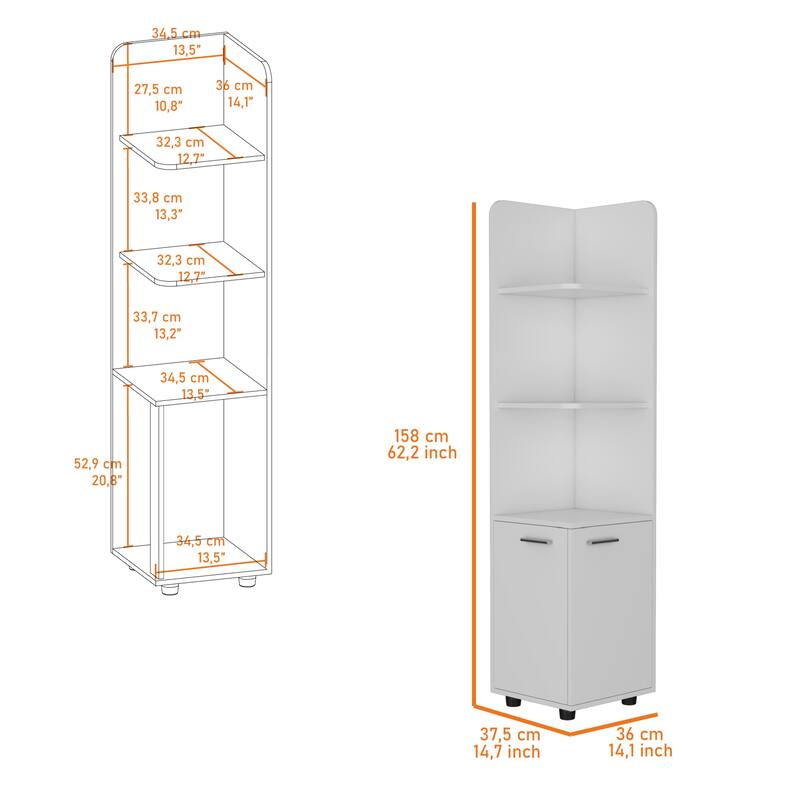 Sunriver Corner Shelf with Cabinet, 3-Tier Shelf, Metal Handles