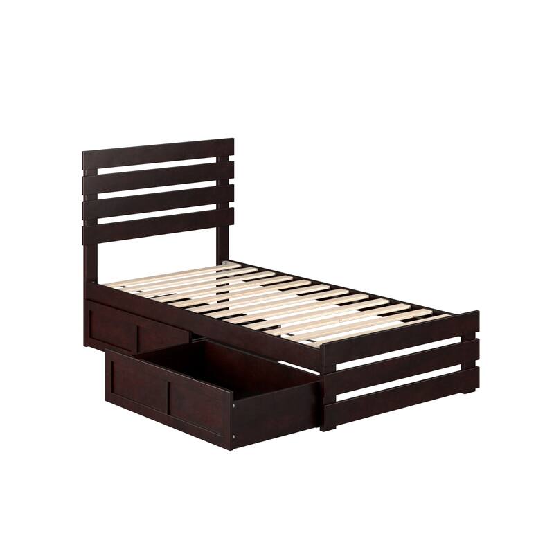Oxford Twin Platform Bed with Matching Footboard & 2 Storage Drawers in Espresso