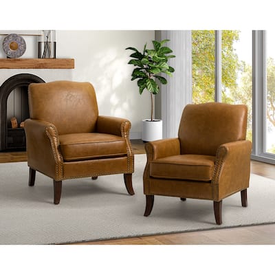 Bernhard Transitional Vegan Leather Armchair with Nailhead Trim Design Set of 2 by HULALAHOME