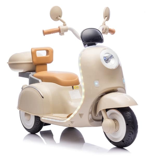 slide 2 of 22, 12V Kids Ride On Three-Wheel Electric Motorcycle,2WD,Cool Waterfall Light,Large Storage Space Beige