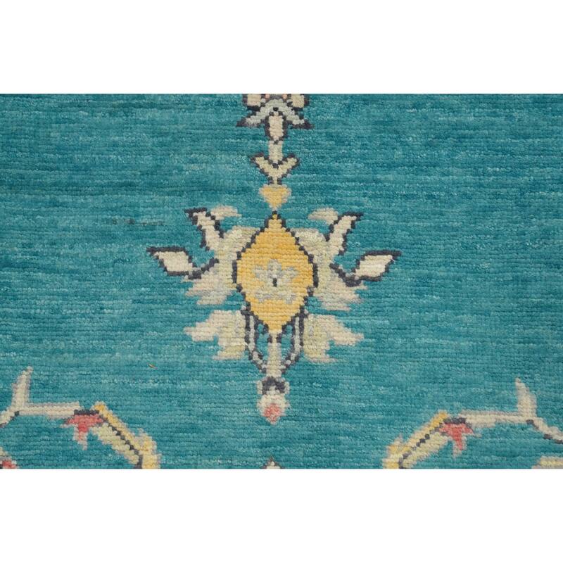 Hand Knotted Oriental 100% Wool Carpet Transitional Floral Navy Blue & Blues Oushak Area Rug - 10' 0'' X 6' 11''