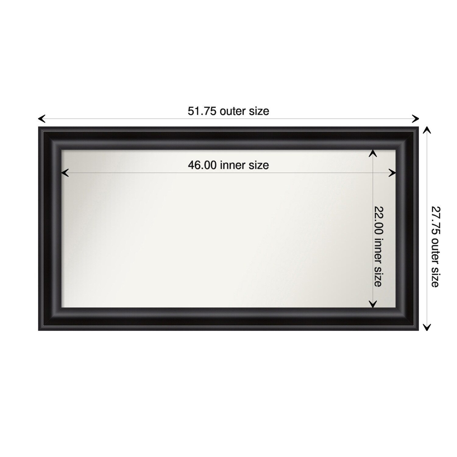 Grand Black Framed Non-Beveled Custom Wall Mirror, Bathroom Vanity Mirror