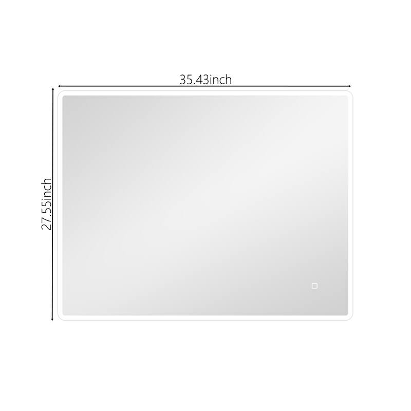 27.55 in. W x 35.43 in. H Rectangular Frameless Wall-Mounted Bathroom Vanity Mirror with Dimmable and Touch Control - Silver