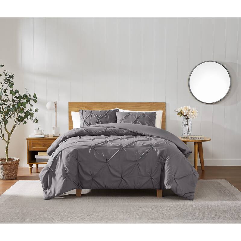 Truly Soft Pinch Pleat Solid 3 Piece Duvet Set - Dark Grey - Queen