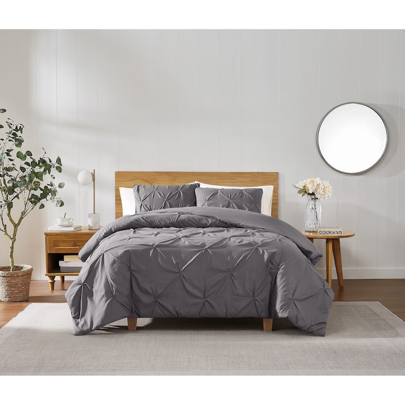 Truly Soft Pinch Pleat Solid 3-piece Microfiber Comforter Set - Dark Grey - King