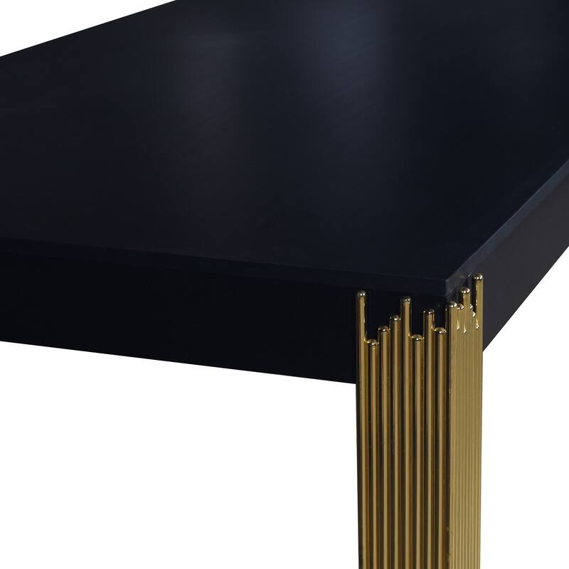 Theo Dining Table, Gold Metal Legs, Retro Black Wood Frame, 72 Inch