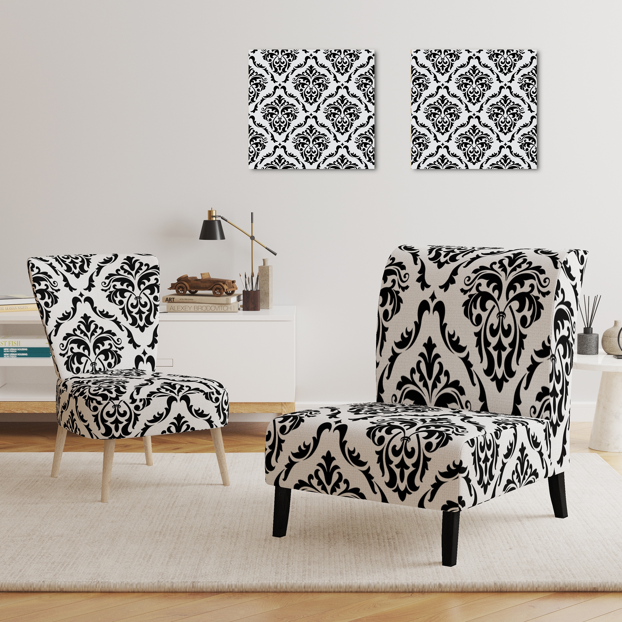 Black and white sale print accent chair