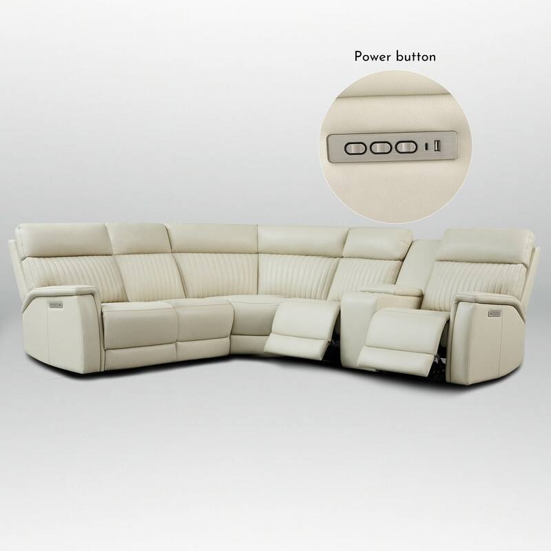 Genuine Leather Power Recliner Sectional Sofa with Console, Ajustable Headrest, USB&USB-C Port, 1 Power Armlesschair
