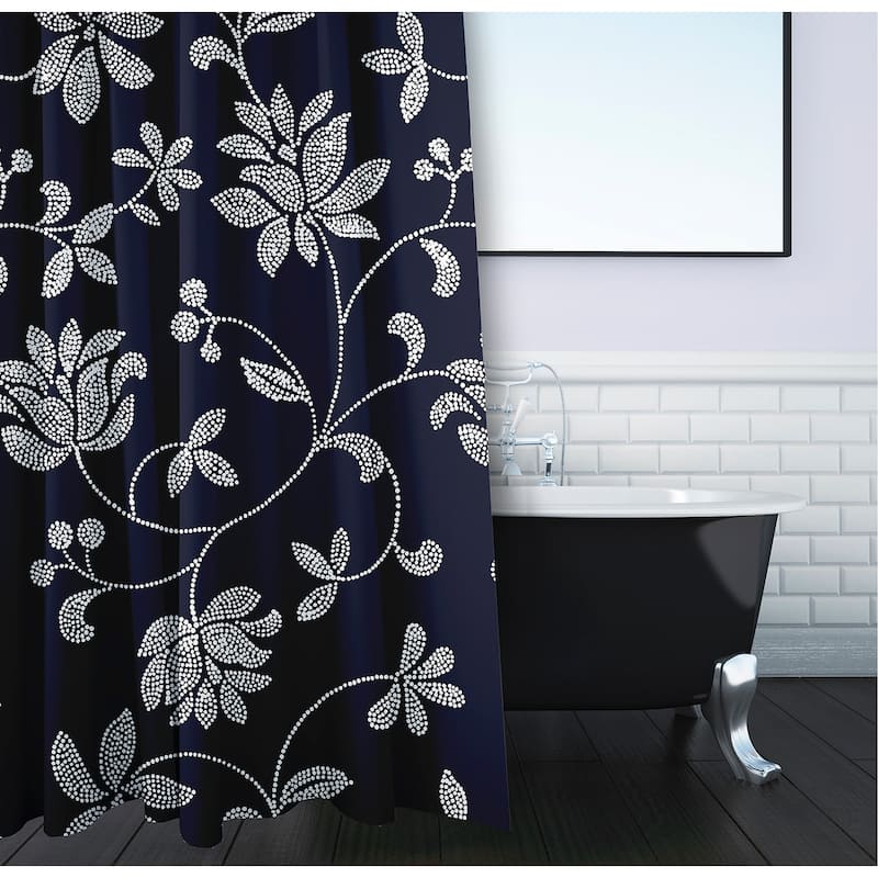 71 x 74-inch Traditional Floral Print Shower Curtain