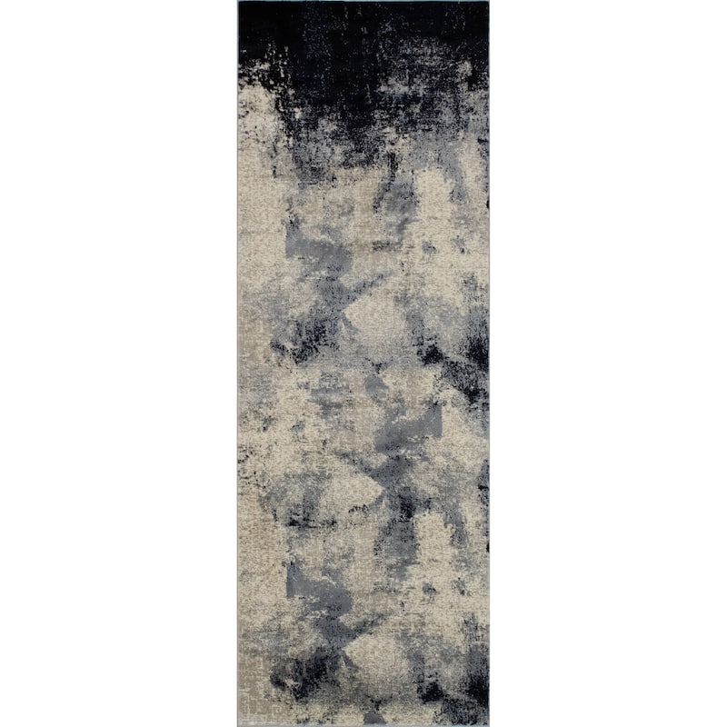 Noori Rug Lagoon Alice Distressed Abstract Modern Area Rug - 2'2" x 6'0" Runner - Blue/Grey