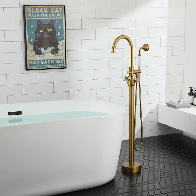 Brushed Freestanding Tub Filler Faucet with Handshower