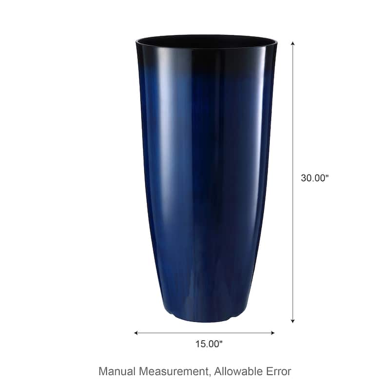 Glitzhome 30"H Set of 2 Tall Plastic Planter Large Flower Pots with Gradient Cobalt Blue / Turquoise Faux Ceramic Finish