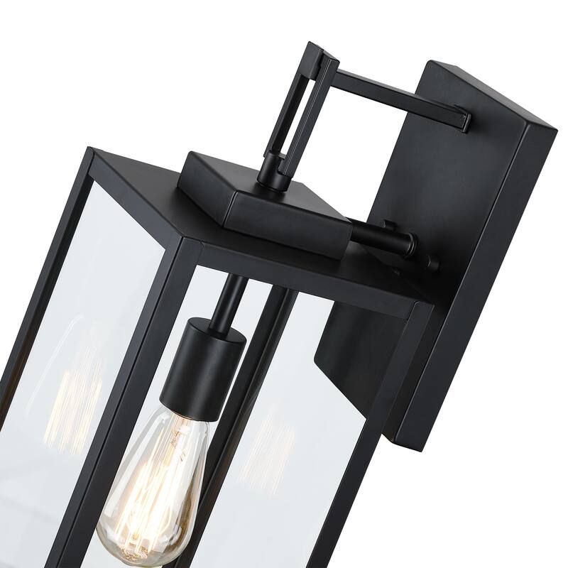 1-Light 21.8 inch Matte Black Outdoor Wall Lantern with Clear Glass Shade&Dusk to Dawn
