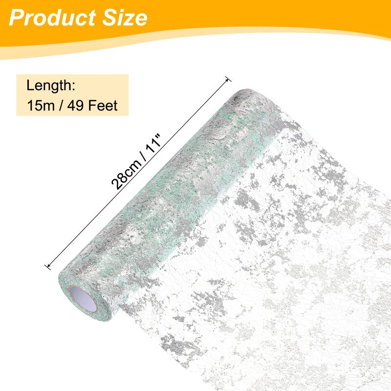 Table Runner, Sequin Gold Foil Thin Mesh Metallic Table Runner - Light Green Silver - 49 Feet