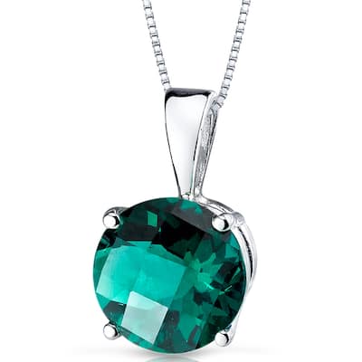14k White Gold 1.63 ct Created Emerald Pendant Necklace