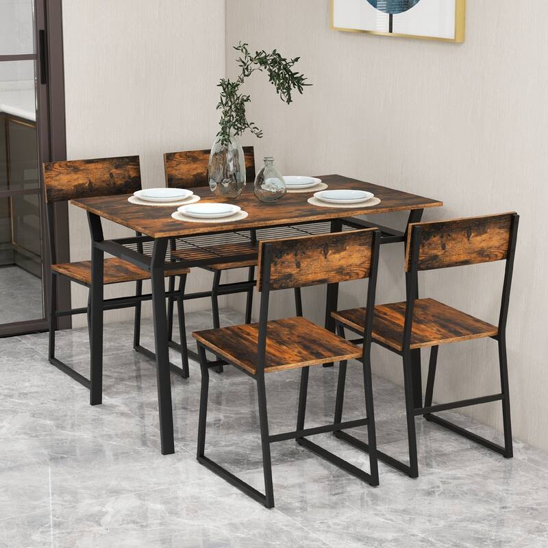 Costway 5 Piece Dining Table Set Industrial Rectangular Kitchen Table
