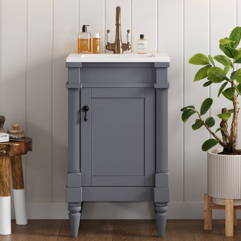 18" Freestanding Bathroom Vanity with White Integrated Ceramic Sink - 18'' x 16.1'' x 34'' - Gray
