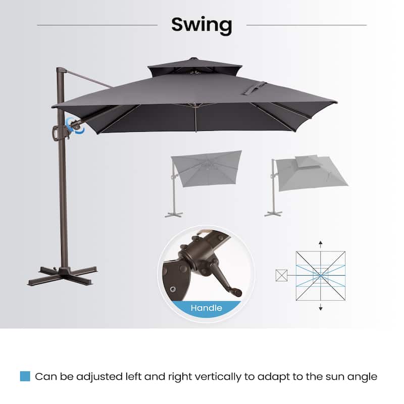 13 x 10 FT Outdoor Patio Cantilever LED Lighted Double Vented Umbrella with Base
