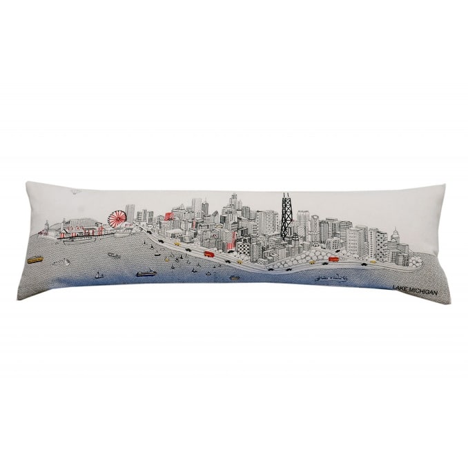 46" White Chicago Daylight Skyline Lumbar Decorative Pillow