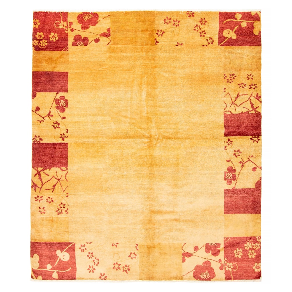 ECARPETGALLERY Hand-knotted Peshawar Ziegler Light Gold Wool Rug - 6'8 x 7'10