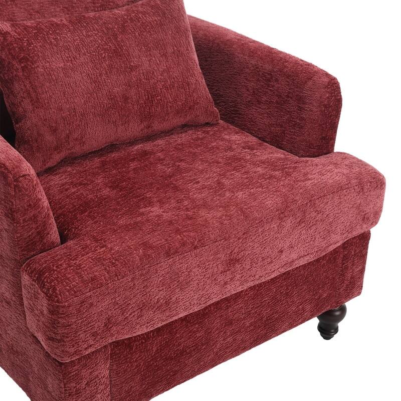 Mid Century Modern Chenille Fabric Armchair with Solid Wood Frame