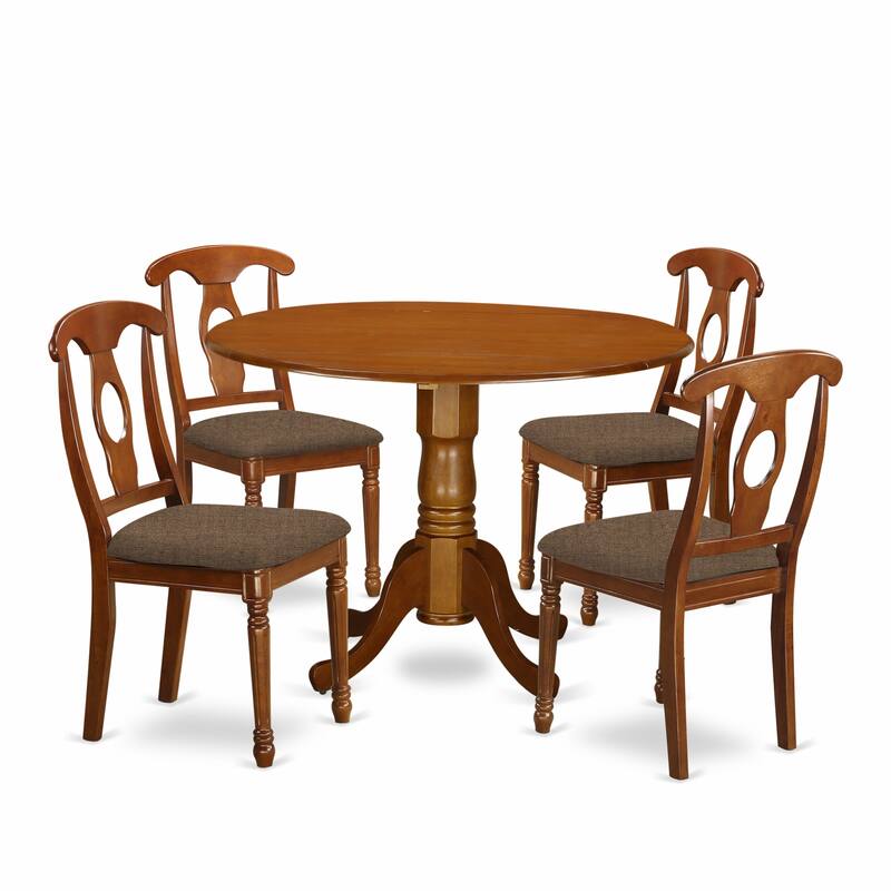 East West Furniture 5 Piece Dining Set Includes a Round Dining Room Table and 4 Kitchen Chairs, Saddle Brown (Seat Options)