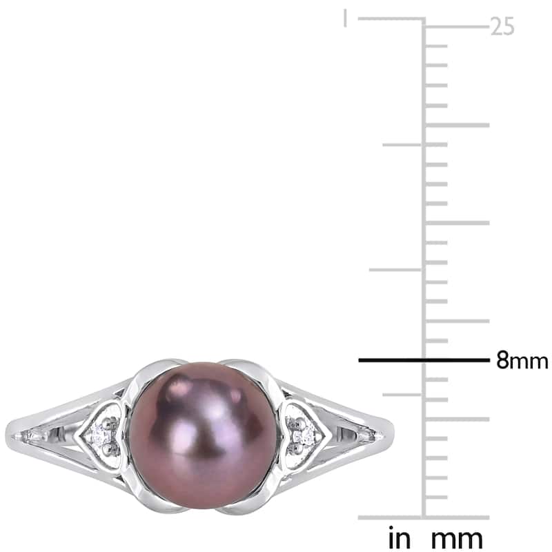 Miadora 7-7.5mm Black Cultured Freshwater Pearl Diamond Accent Heart Ring Sterling Silver